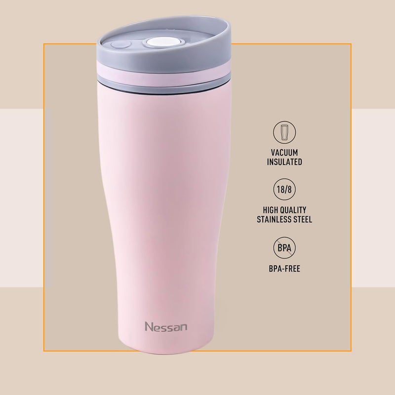 Nessan كوب نيسان المعزول من الفولاذ المقاوم للصدأ، 360 مل - الكوب الحراري المثالي المحمول لمشروباتك الساخنة والباردة في أي مكان: المنزل، الصالة الرياضية، الهواء الطلق، المكتب، والمدرسة - وردي - Image 2